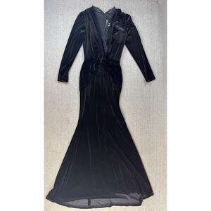 Vtg Nicole Bakti Velvet Full Length Dress Maxi Long Sleeve Fitted Lace Size XS